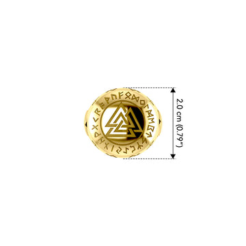 Norse Viking Valknut Solid Yellow Gold Ring with Rune Symbols GRI2413